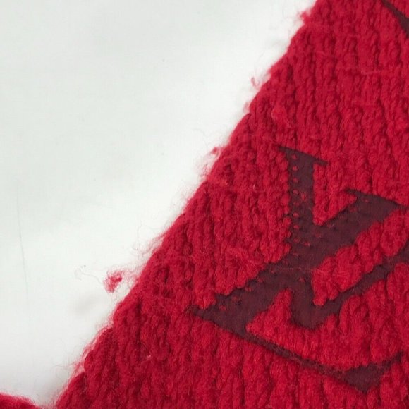 Auth LOUIS VUITTON M72432 Echarpes-logo mania fringe Scarf wool / silk Red - Picture 2 of 11
